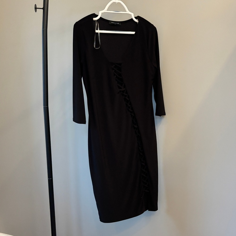 Fashion to Figure Black Long Sleeve Lace Up V Neck Midi Dress 1X